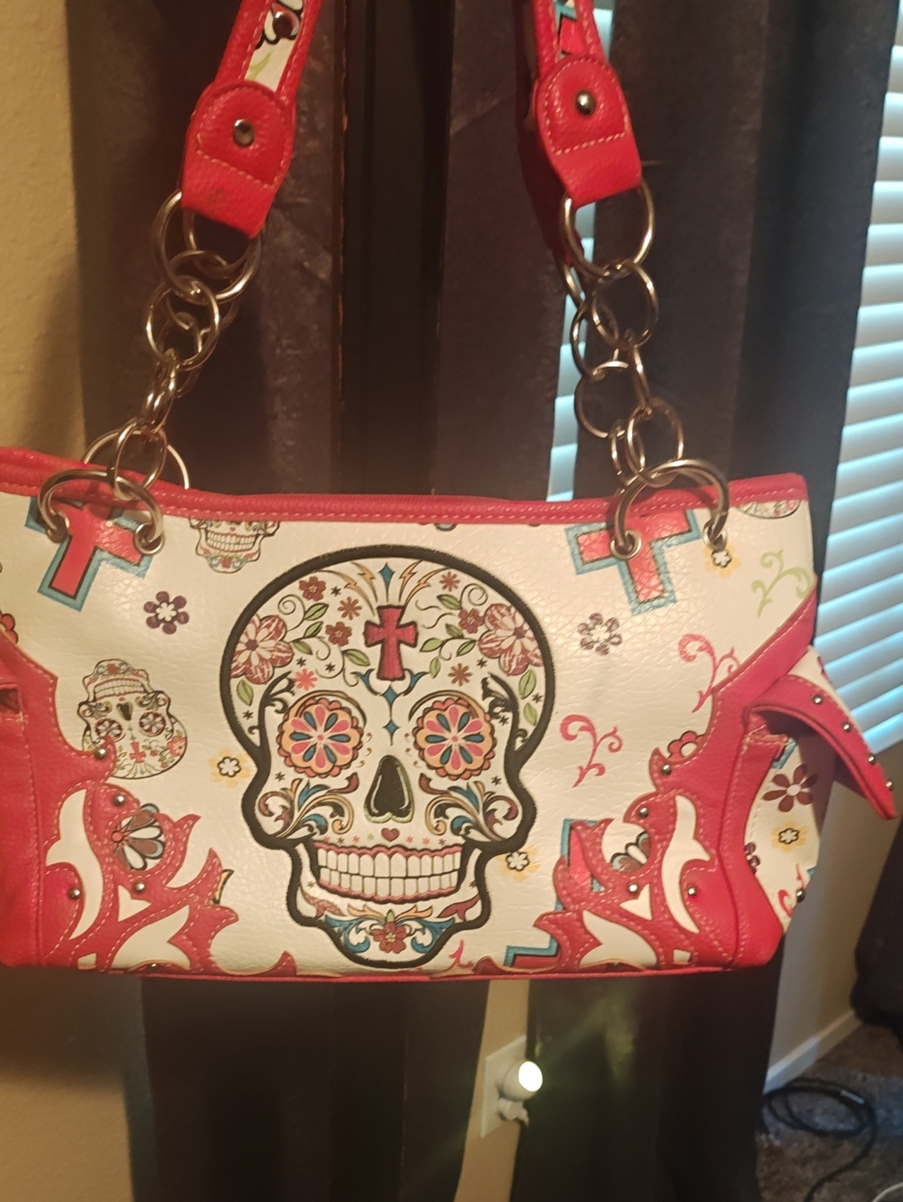 Women's Red and White Sugar Skull Tote Bag